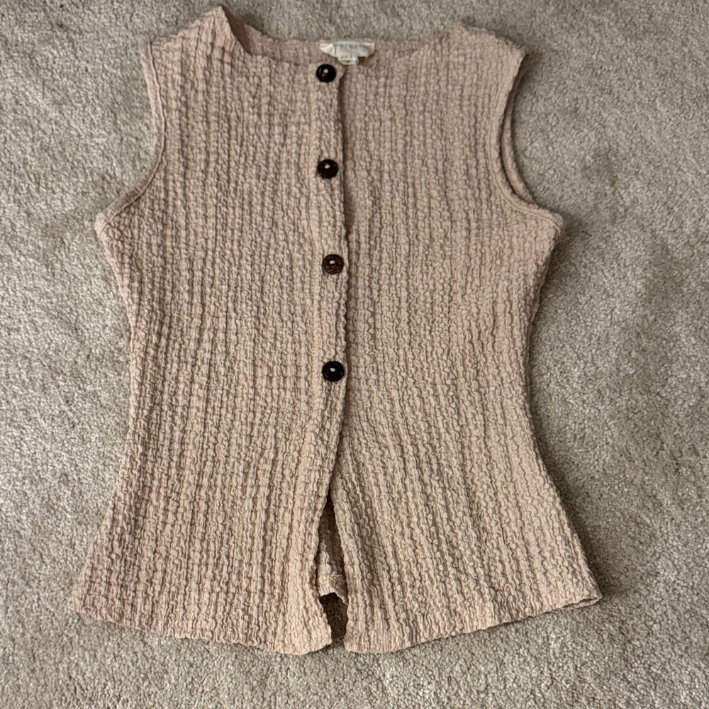 See You Monday Textured Button-Up Tan Tank Top